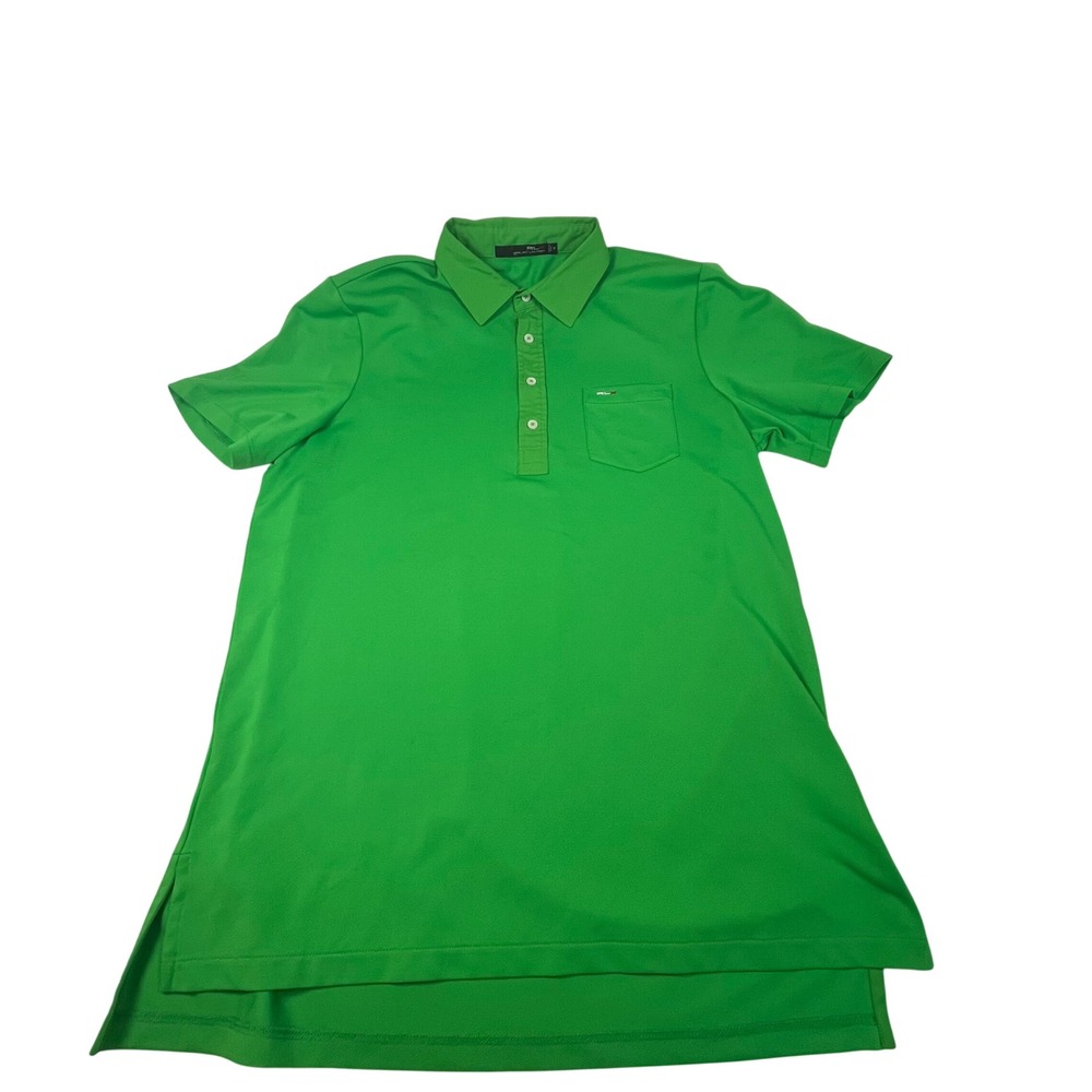 Green Short Sleeve Performance Polo Shirt Button Up Breathable Stretch